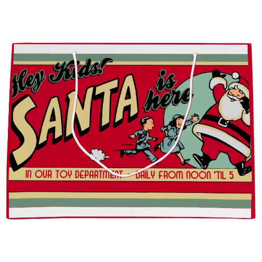Kerstman is hier Retro Kerst Gift Bag Groot Cadeauzakje (Voorkant)