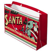 Kerstman is hier Retro Kerst Gift Bag Groot Cadeauzakje (Achterkant Gekanteld)