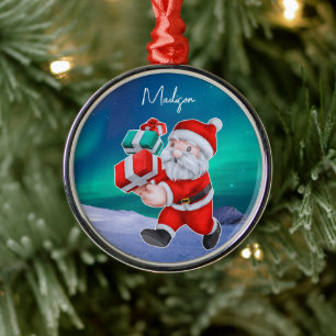 Kerstman is onderweg naar het noorderlicht kerst metalen ornament