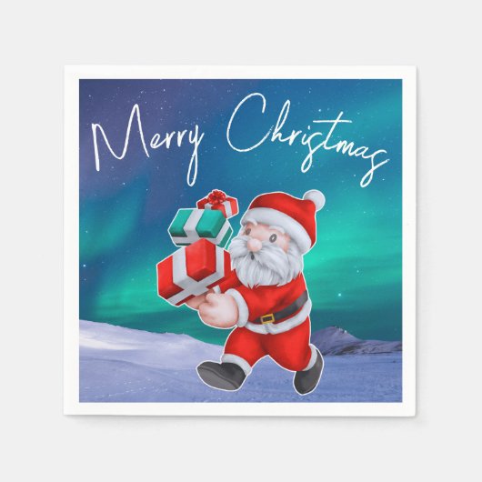 Kerstman is onderweg naar het noorderlicht kerst servet (Voorkant)