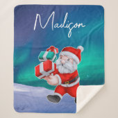 Kerstman is onderweg naar het noorderlicht kerst sherpa deken (Voorkant)