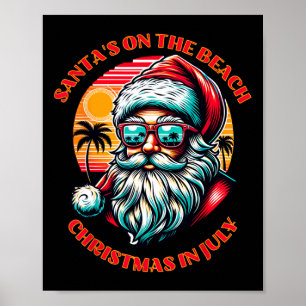 Kerstman is op het strand. Kerstmis in juli. Poster