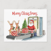 Kerstman is op het vliegveld feestdagenkaart (Voorkant)