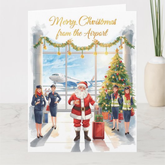 Kerstman is op het vliegveld kaart (Voorkant)
