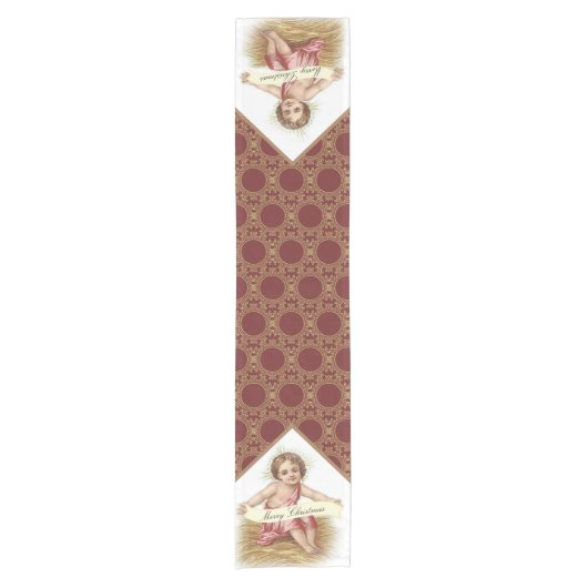 Kerstman Jezus in Manger Merry Kerstmis Korte Tafelloper (Voorkant)