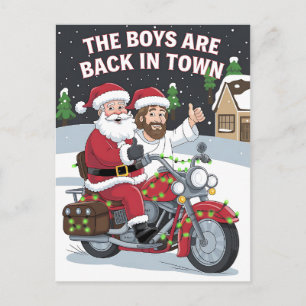 Kerstman Jezus op een motorfiets Grappige Kerstmis Briefkaart