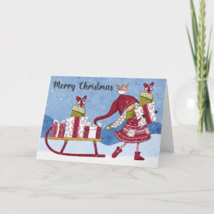 Kerstman Kabouter met Kerstcadeaus Kerstkaart Kaart