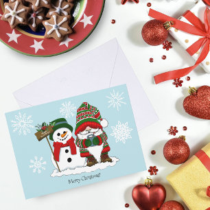 Kerstman Kabouter Sneeuwman Schattig Feestdagenkaart