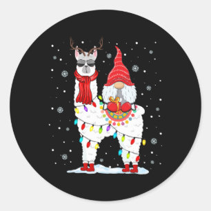 Kerstman Kabouters die op Lama Rendieren Kerstverl Ronde Sticker