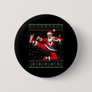Kerstman Karate Martial Arts Verschrikkelijke Kers Ronde Button 5,7 Cm