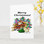 Kerstman Kat Kaart (Gele Bloem)