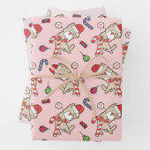 Kerstman Kat Kerstroze Patroon Inpakpapier Vel (In situ)