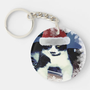 Kerstman Kat met snor Kerstsleutelhanger Sleutelhanger