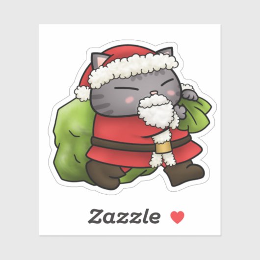 Kerstman Kat Sticker (Vel)