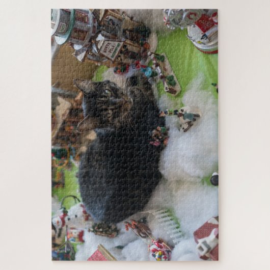 kerstman kattenpuzzel legpuzzel (Verticaal)