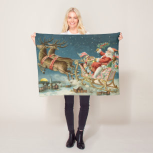 Kerstman Kerst Antique slee rendier Fleece Deken