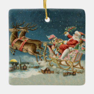 Kerstman Kerst Antique slee rendier Keramisch Ornament