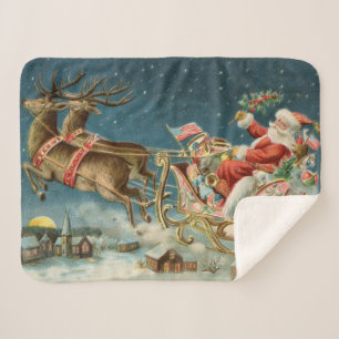 Kerstman Kerst Antique slee rendier Sherpa Deken
