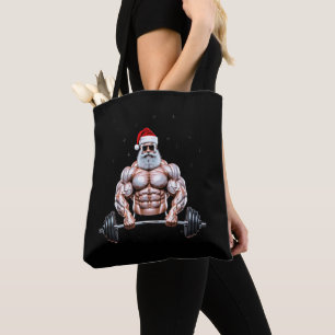 Kerstman Kerst Bodybuilder Gewichtheffen Gym Draagtas