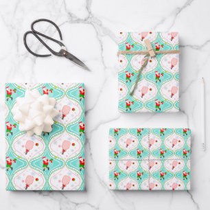 Kerstman Kerst Pickleball Ogee Patroon  Inpakpapier Vel