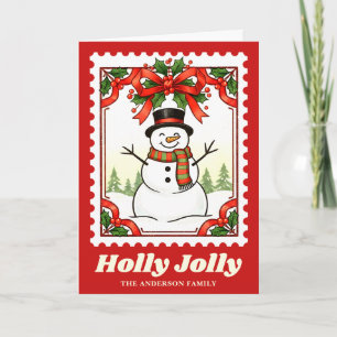 Kerstman Kerst Postzegel met Hulst Feestdagen Kaart