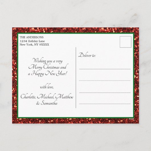 Kerstman Kerst Rood Groen Glitter Feestdagenkaart (Achterkant)