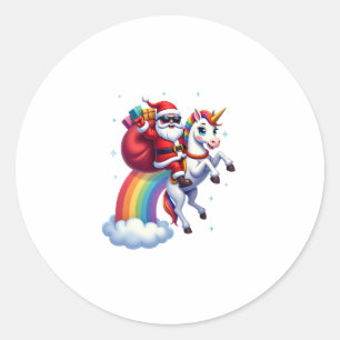 Kerstman kerst Santa Ridder eenhoorn Xmas Meisjes Ronde Sticker