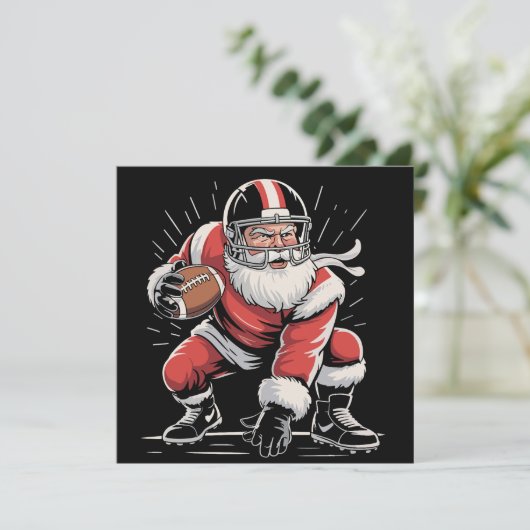 Kerstman Kerst Santa Voetbal Lineman Quarterback  Feestdagenkaart (Staand voorkant)