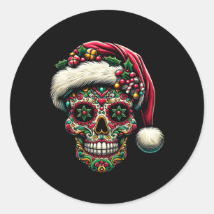 Kerstman Kerst Suiker Schedel Santa Hoed Dag Van D Ronde Sticker