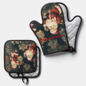 Kerstman Kerstavond Cadeaus Ovenwant & Pannenlap Set (Voorkant / Achterkant)