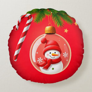 Kerstman Kerstbal Ornament Suikerstokje Rond Kussen