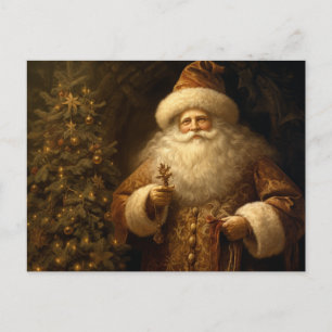 Kerstman Kerstboom Gouden Ornamenten Dennenhout Briefkaart