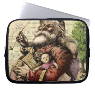 Kerstman Kerstboom Klassieke Illustratie Laptop Sleeve