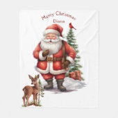 Kerstman Kerstboom rood Kardinaal Fawn Fleece Deken (Voorkant)