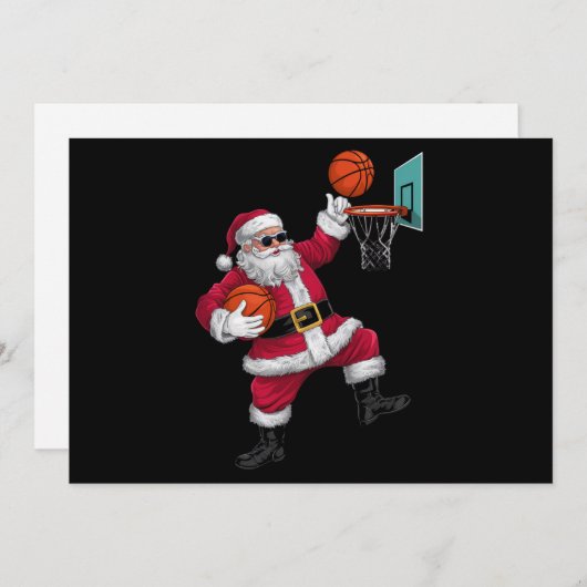Kerstman Kerstman die een basketbal dunkt Kerstmis Feestdagenkaart (Voorkant / Achterkant)