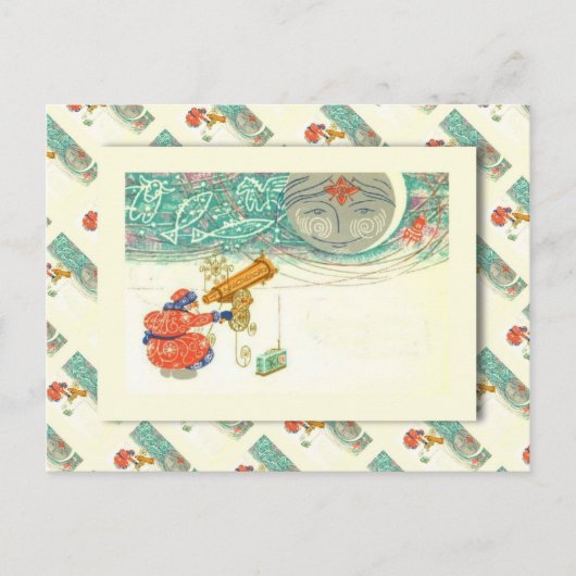 Kerstman, Kerstman en telescoop Feestdagenkaart (Voorkant)