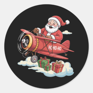 Kerstman Kerstman Piloot Vliegend Vliegtuig Cadeau Ronde Sticker