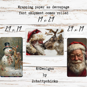 Kerstman Kerstman Rudolph Vorst Kerst Decoupage Inpakpapier Vel