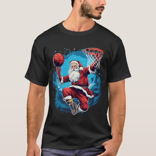Kerstman Kerstmis Basketbal Kerstmis T-shirt (Voorkant)