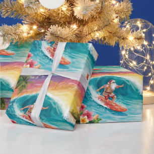 Kerstman Kerstmis in juli bij de strand surfer Cadeaupapier