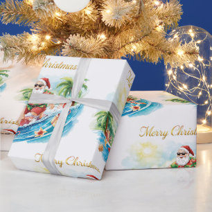 Kerstman Kerstmis in juli bij de strand surfer Cadeaupapier