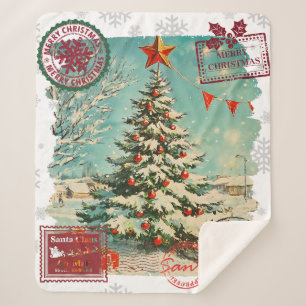 Kerstman Kerstmis Luchtpost Vintage Kerstboom  Sherpa Deken