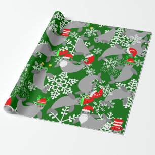 Kerstman Kerstmis Manatee Green Cadeaupapier