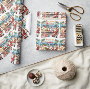 Kerstman Kerstmis met Bakkerij Winkel op luchthave Cadeaupapier