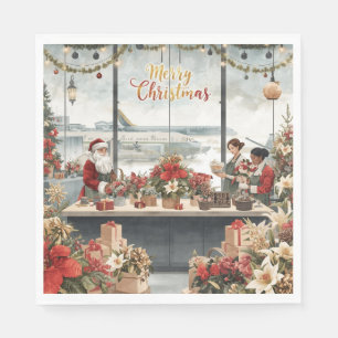 Kerstman Kerstmis met bloemist op luchthaven Servet