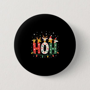 Kerstman Kerstmuts Ho Ho Ho Giraffe Animatie Ronde Button 5,7 Cm
