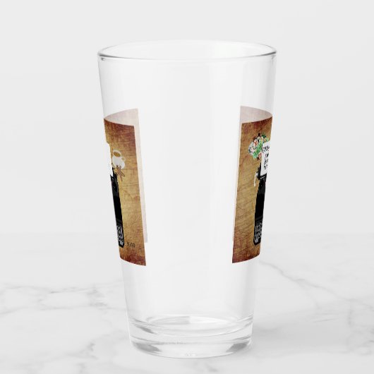 Kerstman,  kerstschrijfmachine met Goede Lijst voo Glas (Rechts)