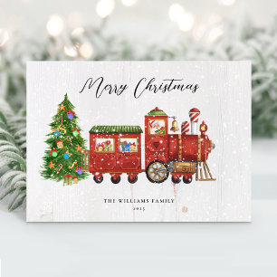 Kerstman Kersttrein Niet-Foto Vintage Feestdagenkaart