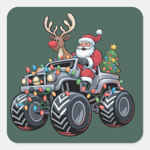 Kerstman Kerstvakantie Kinderen Monster Truck Vierkante Sticker