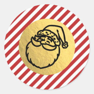 Kerstman Kerstvakantie Rood Gestreepte Goud Folie Ronde Sticker